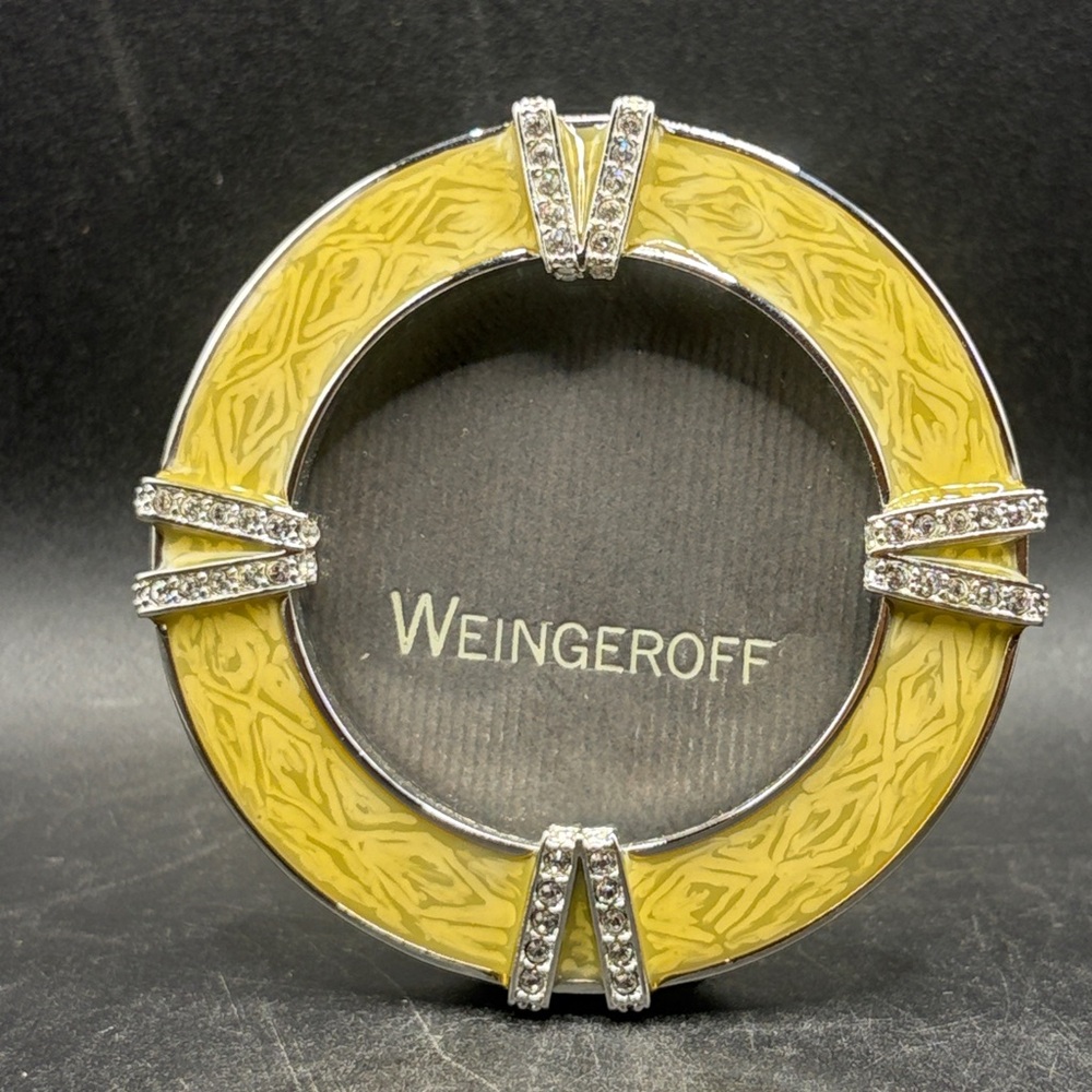 Weingeroff Vintage Handcrafted Round Yellow Enamel & Crystal Picture Frame Decor